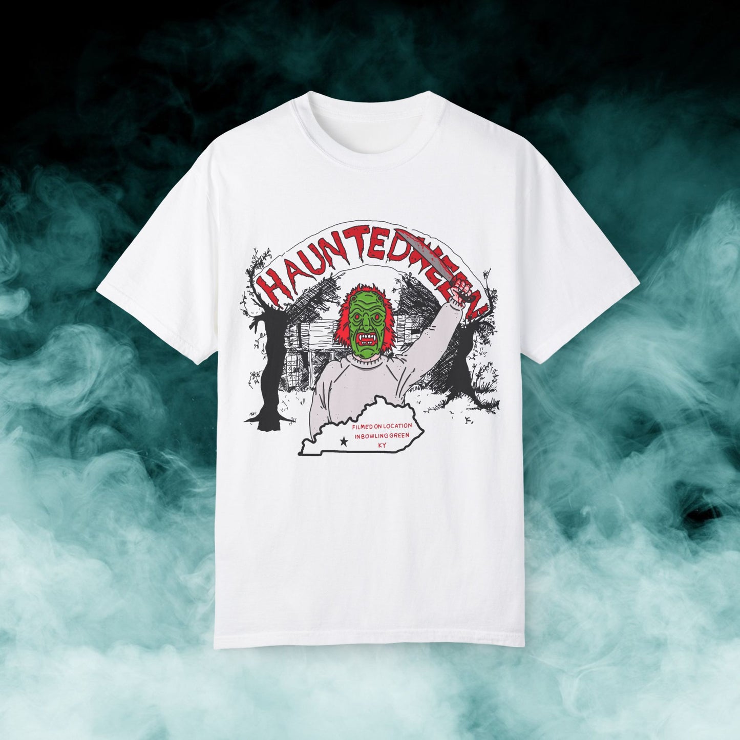 Hauntedween "filmed on location" White Horror Movie T-shirt (Merch)
