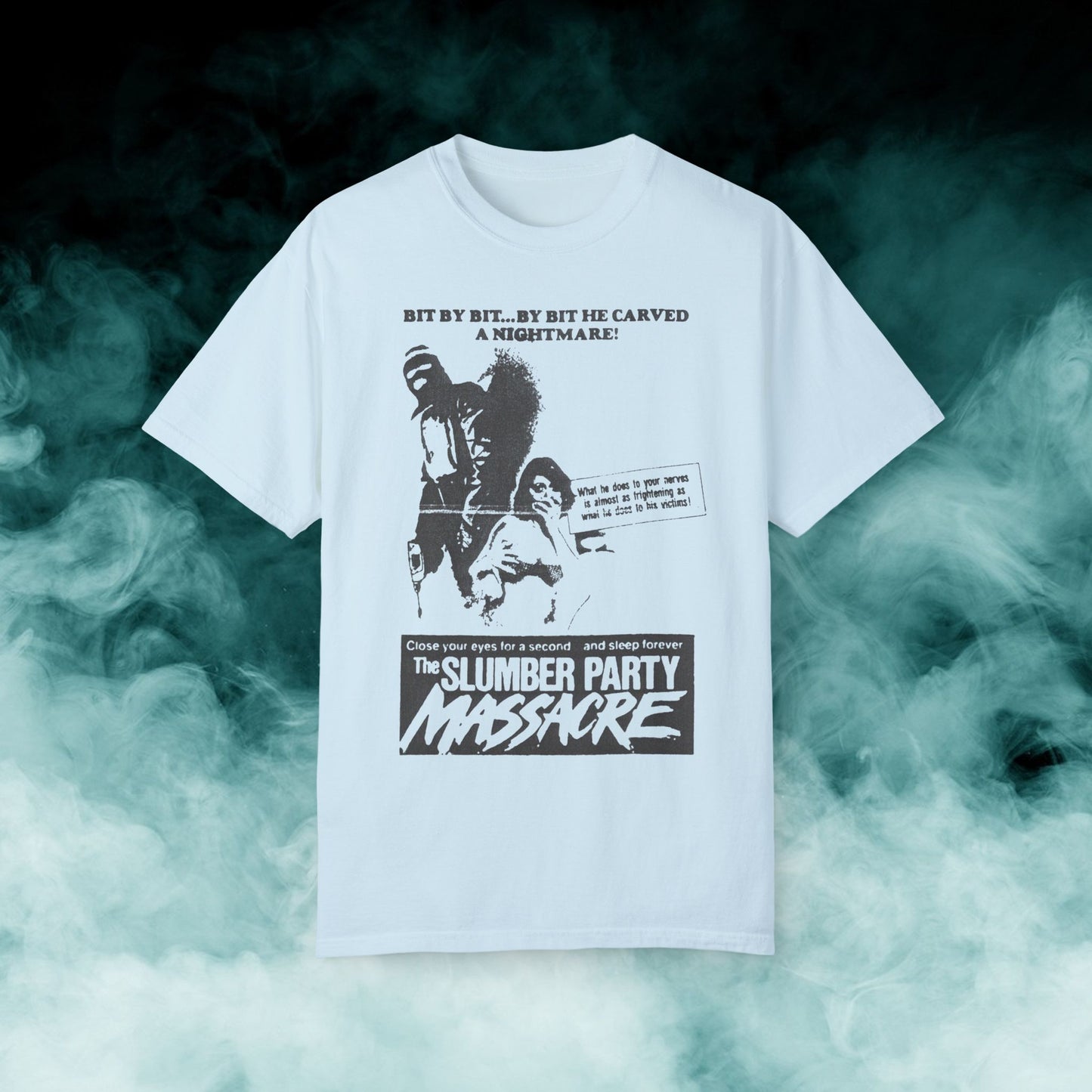 Slumber Party Massacre "Bit by bit" Horror Movie T-shirt (Merch)