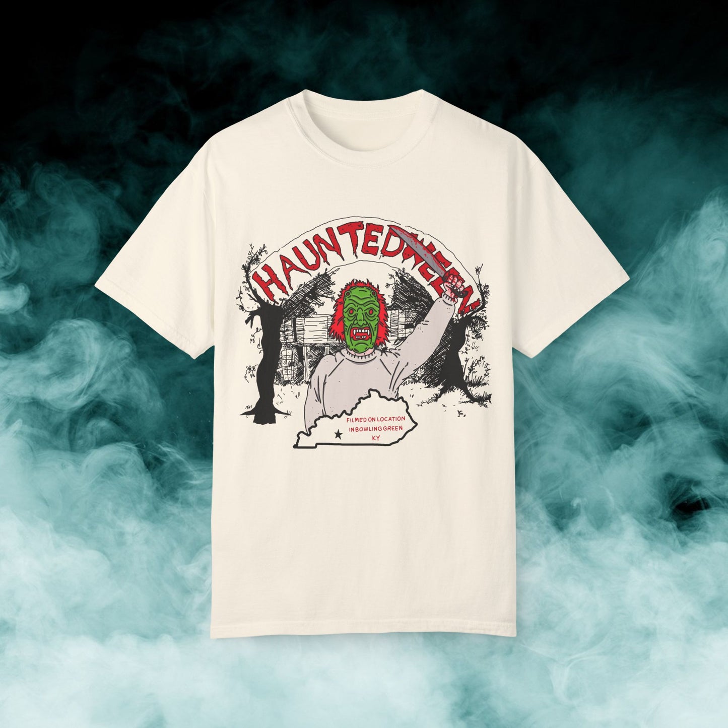 Hauntedween "filmed on location" White Horror Movie T-shirt (Merch)