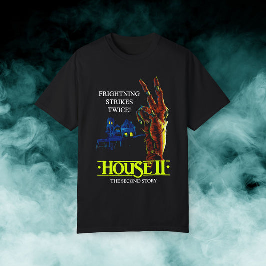 House 2 "Frightning Strikes Twice" Horror Movie T-shirt (Merch)