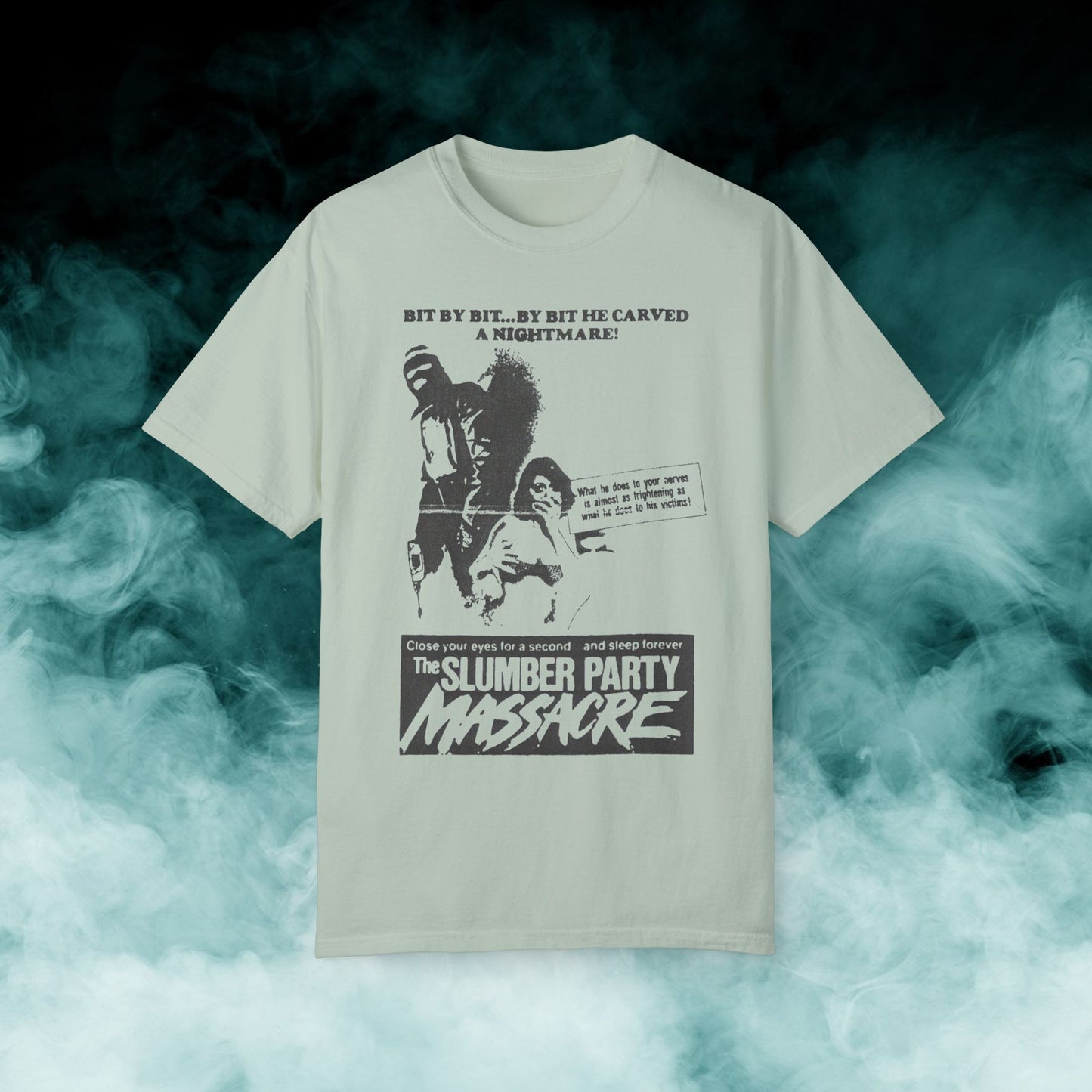 Slumber Party Massacre "Bit by bit" Horror Movie T-shirt (Merch)