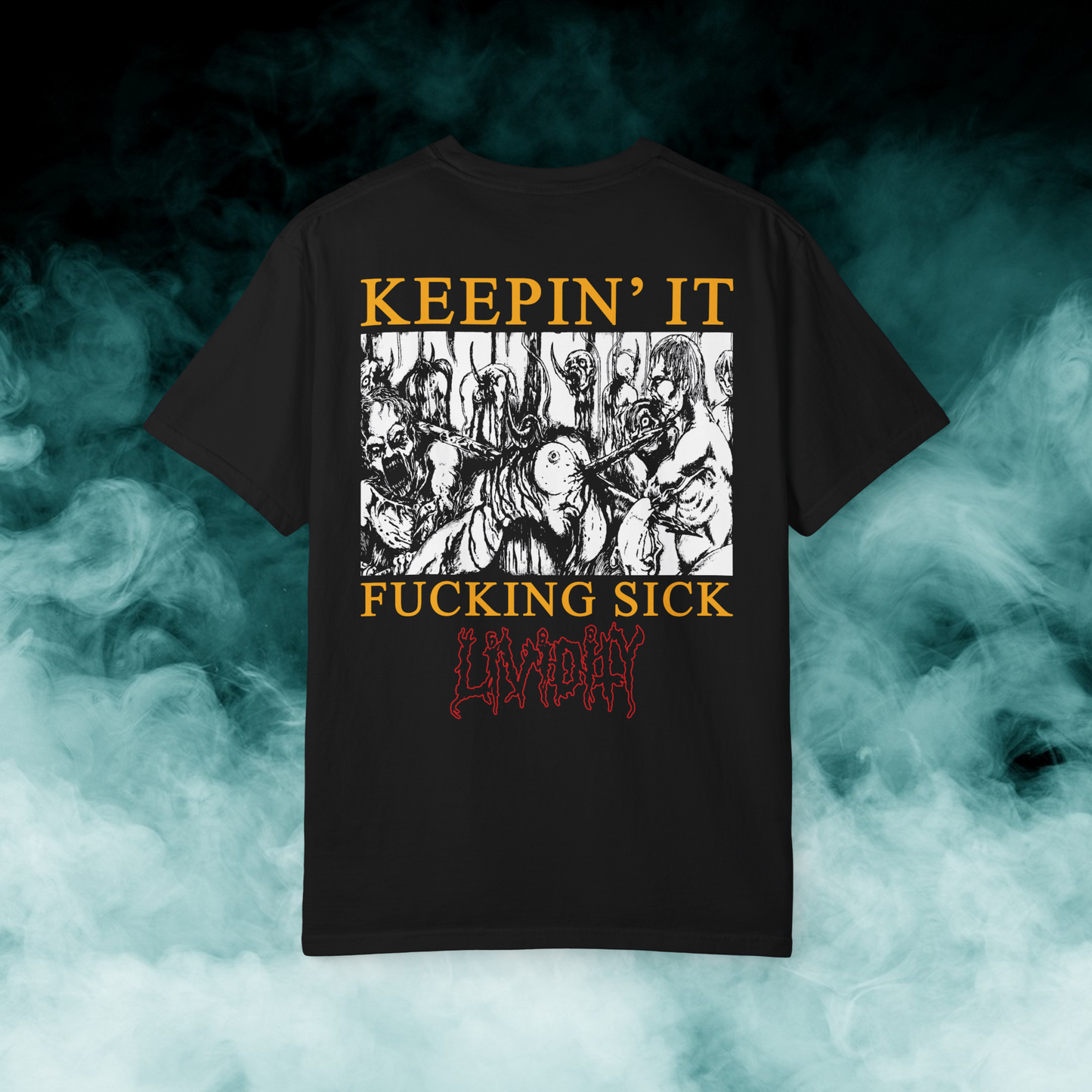Lividity - Fetish for the Sick + Rejoice in Morbidity Shortsleeve T-shirt (Merch) PRE-ORDER